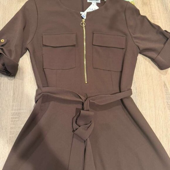 Shelby & Palmer Brown Midi Dress with Belt 8 size - Picture 2 of 3